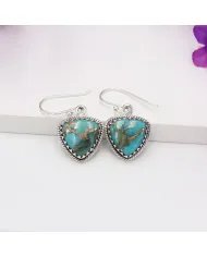Natural Blue Copper Turquoise Earrings, Sterling Silver Earrings, Triangular Dangle Earrings, Handmade Earrings for Women