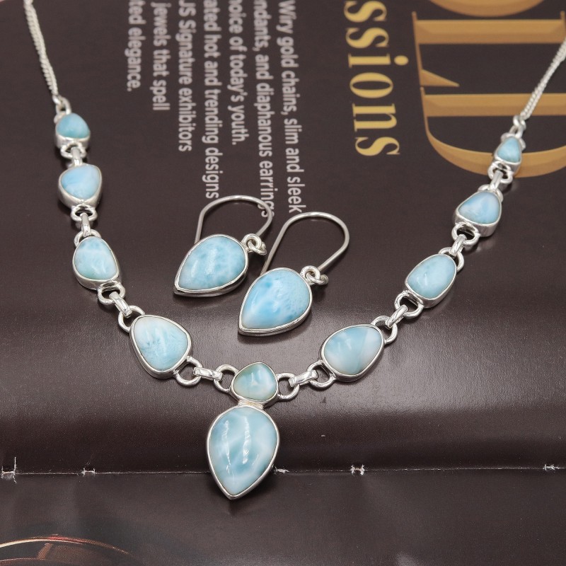 Stunning 925 Sterling popular Silver Larimar Necklace