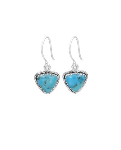 Natural Blue Turquoise Earrings, Sterling Silver Earrings, Triangular Dangle Earrinngs, Handmade Earrings for Women