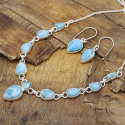 Larimar Necklace Set, 925 Sterling Silver Necklaces, Statement Necklace Set, Delicate Necklaces, Matching Jewelry Set for Women