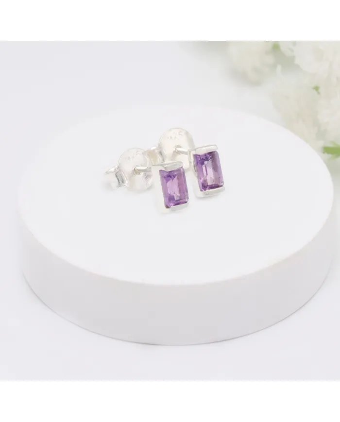 Amethyst Stud Earrings - 925 Sterling Silver Jewelry
