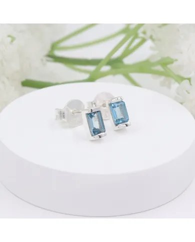 Swiss Blue Topaz Stud Earrings - 925 Sterling Silver Jewelry