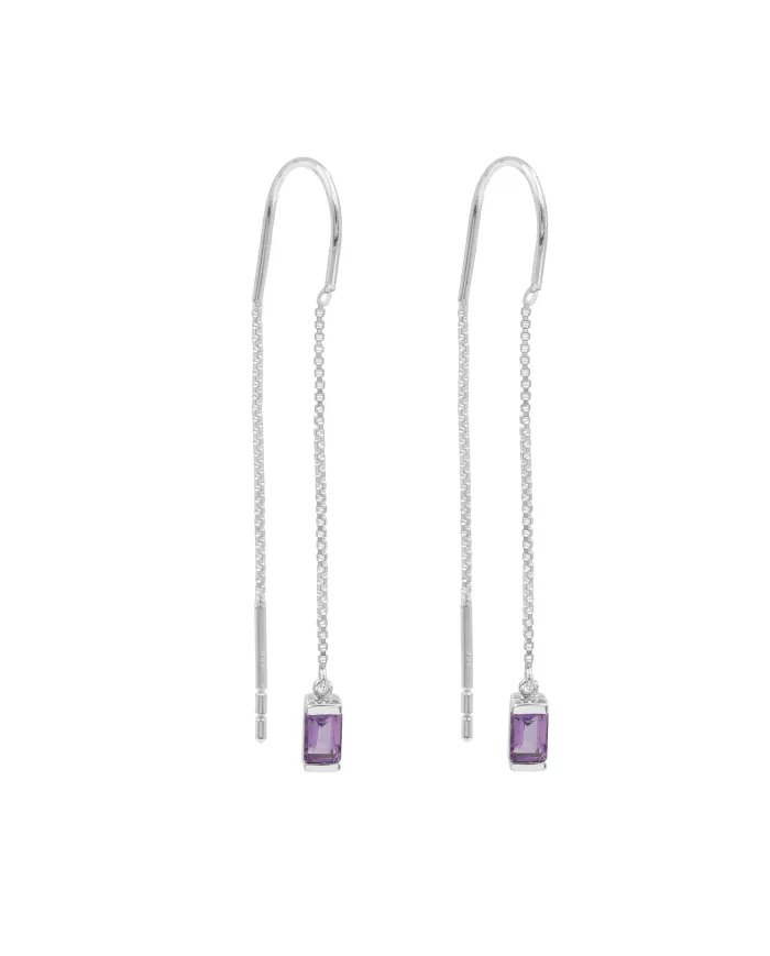 Amethyst Dangle Earrings, Sterling Silver Earrings, Box Chain With Hook Earrings, Handmade Jewelry for Women