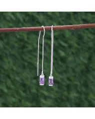 Amethyst Dangle Earrings, Sterling Silver Earrings, Box Chain With Hook Earrings, Handmade Jewelry for Women