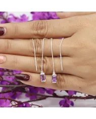 Amethyst Dangle Earrings, Sterling Silver Earrings, Box Chain With Hook Earrings, Handmade Jewelry for Women