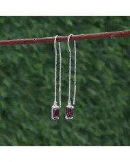 Garnet Dangle Earrings, Sterling Silver Earrings, Box Chain With Hook Earrings, Handmade Jewelry for Women