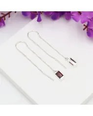Garnet Dangle Earrings, Sterling Silver Earrings, Box Chain With Hook Earrings, Handmade Jewelry for Women