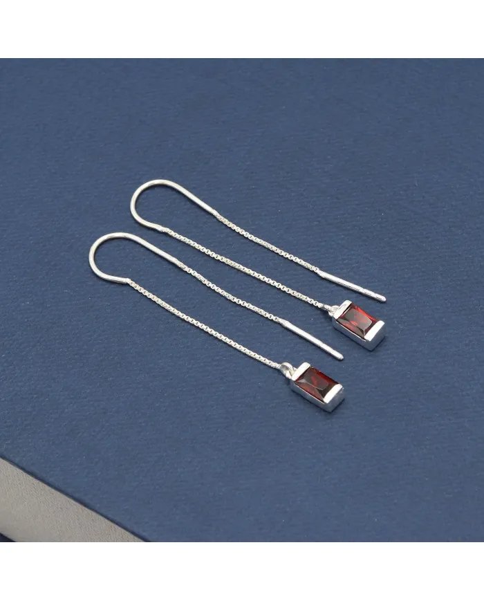 Garnet Dangle Earrings, Sterling Silver Earrings, Box Chain With Hook Earrings, Handmade Jewelry for Women