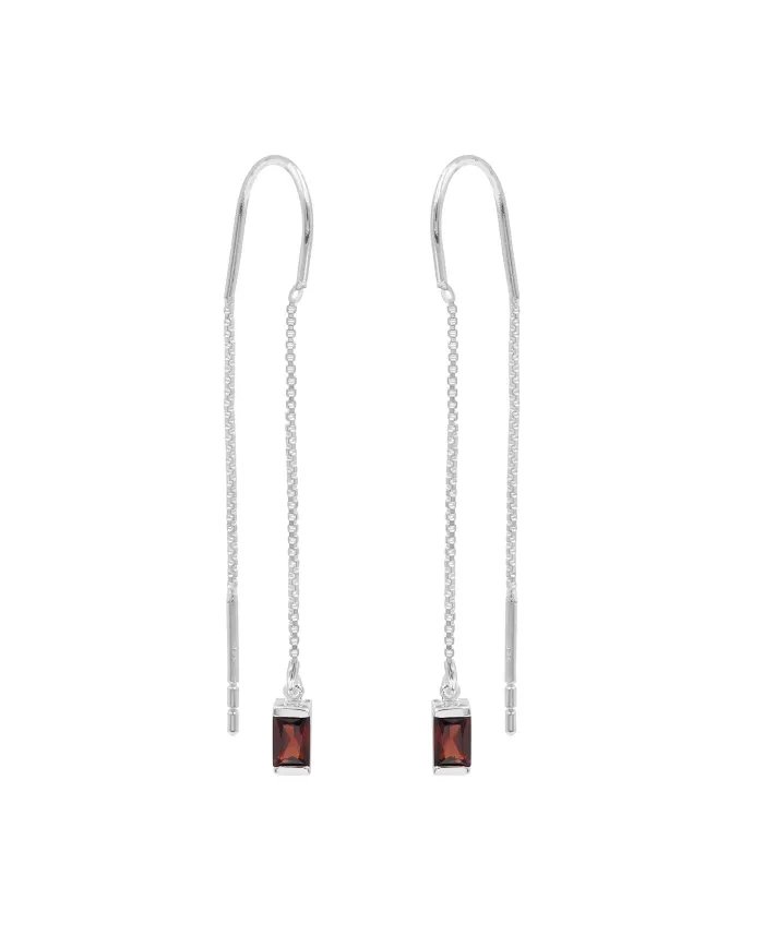 Garnet Dangle Earrings, Sterling Silver Earrings, Box Chain With Hook Earrings, Handmade Jewelry for Women