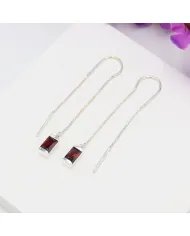 Garnet Dangle Earrings, Sterling Silver Earrings, Box Chain With Hook Earrings, Handmade Jewelry for Women