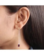 Garnet Dangle Earrings, Sterling Silver Earrings, Box Chain With Hook Earrings, Handmade Jewelry for Women
