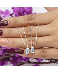 Swiss Blue Topaz Dangle Earrings, Sterling Silver Earrings, Box Chain With Hook Earrings, Handmade Jewelry for Women