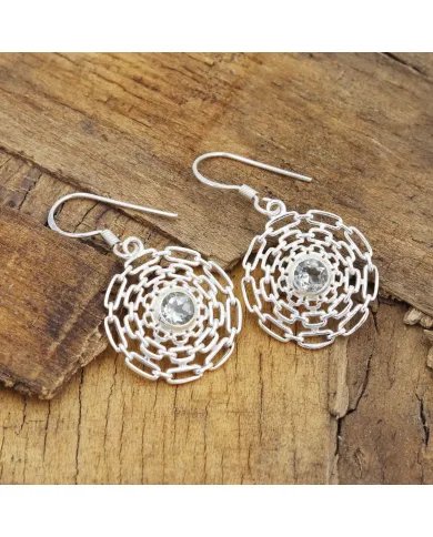 Green Amethyst Flower Earrings - 925 Sterling Silver Vintage Jewelry