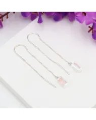 Rose Quartz Dangle Earrings, Sterling Silver Earrings, Box Chain With Hook Earrings, Handmade Jewelry for Women