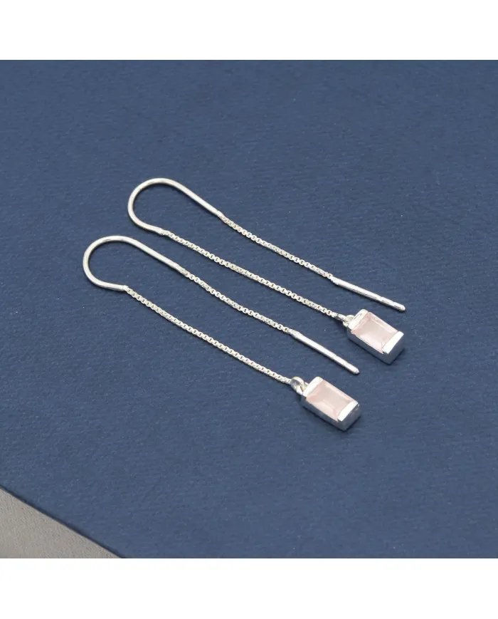 Rose Quartz Dangle Earrings, Sterling Silver Earrings, Box Chain With Hook Earrings, Handmade Jewelry for Women