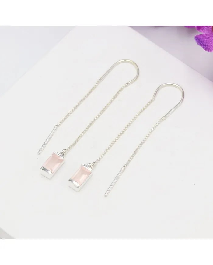 Rose Quartz Dangle Earrings, Sterling Silver Earrings, Box Chain With Hook Earrings, Handmade Jewelry for Women