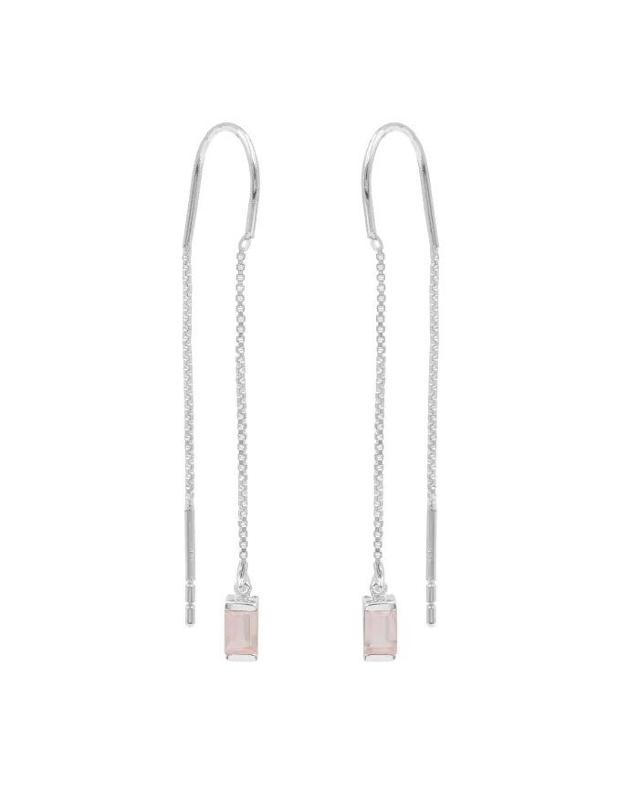 Rose Quartz Dangle Earrings, Sterling Silver Earrings, Box Chain With Hook Earrings, Handmade Jewelry for Women