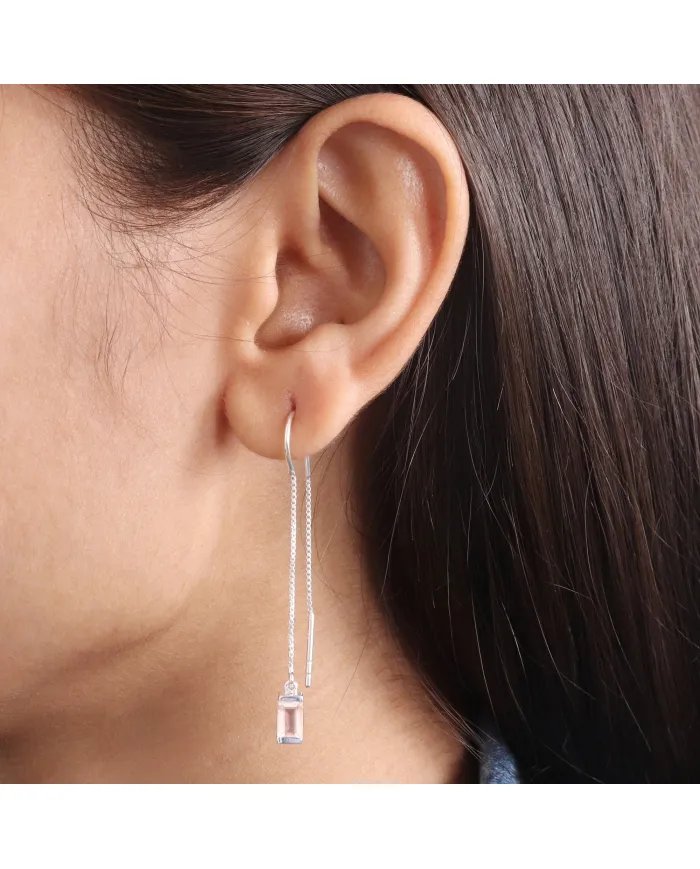 Rose Quartz Dangle Earrings, Sterling Silver Earrings, Box Chain With Hook Earrings, Handmade Jewelry for Women