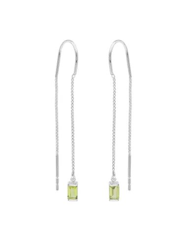 Peridot Dangle Earrings, Sterling Silver Earrings, Box Chain With Hook Earrings, Handmade Jewelry for Women