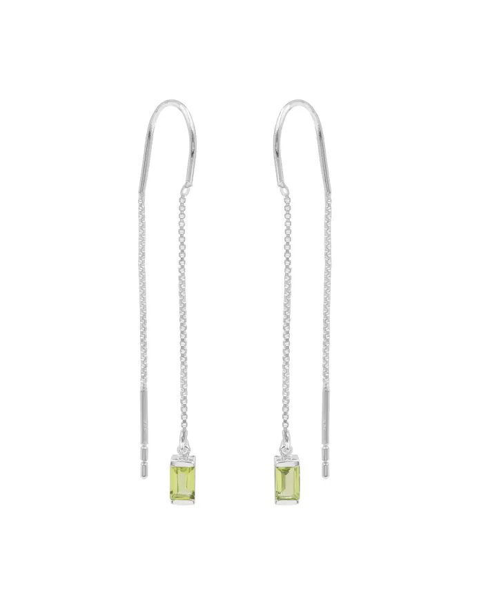 Peridot Dangle Earrings, Sterling Silver Earrings, Box Chain With Hook Earrings, Handmade Jewelry for Women