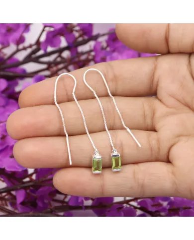 Peridot Dangle Earrings, Sterling Silver Earrings, Box Chain With Hook Earrings, Handmade Jewelry for Women