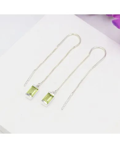 Peridot Dangle Earrings, Sterling Silver Earrings, Box Chain With Hook Earrings, Handmade Jewelry for Women