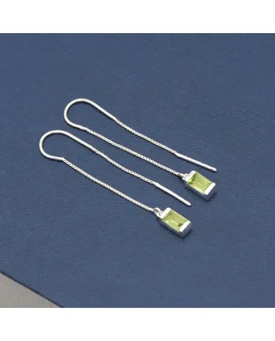 Peridot Dangle Earrings, Sterling Silver Earrings, Box Chain With Hook Earrings, Handmade Jewelry for Women