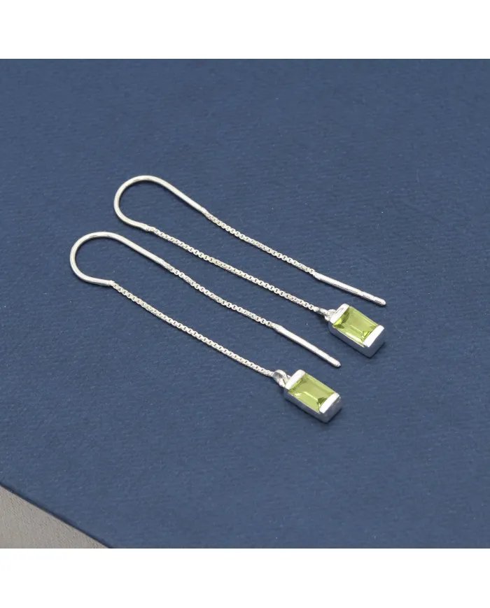 Peridot Dangle Earrings, Sterling Silver Earrings, Box Chain With Hook Earrings, Handmade Jewelry for Women
