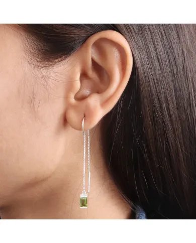 Peridot Dangle Earrings, Sterling Silver Earrings, Box Chain With Hook Earrings, Handmade Jewelry for Women