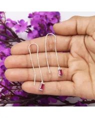Ruby Dangle Earrings, Sterling Silver Earrings, Box Chain With Hook Earrings, Handmade Jewelry for Women