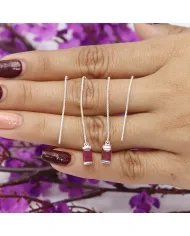 Ruby Dangle Earrings, Sterling Silver Earrings, Box Chain With Hook Earrings, Handmade Jewelry for Women