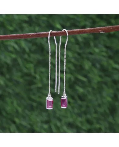 Ruby Dangle Earrings, Sterling Silver Earrings, Box Chain With Hook Earrings, Handmade Jewelry for Women