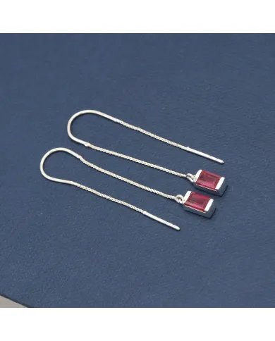 Ruby Dangle Earrings, Sterling Silver Earrings, Box Chain With Hook Earrings, Handmade Jewelry for Women