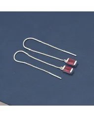 Ruby Dangle Earrings, Sterling Silver Earrings, Box Chain With Hook Earrings, Handmade Jewelry for Women