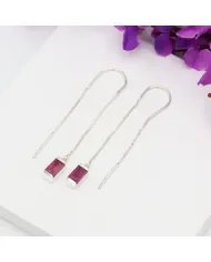 Ruby Dangle Earrings, Sterling Silver Earrings, Box Chain With Hook Earrings, Handmade Jewelry for Women