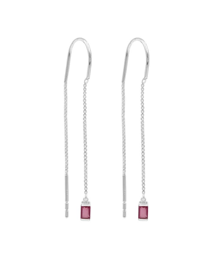 Ruby Dangle Earrings, Sterling Silver Earrings, Box Chain With Hook Earrings, Handmade Jewelry for Women