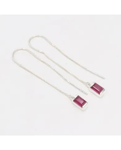 Ruby Dangle Earrings, Sterling Silver Earrings, Box Chain With Hook Earrings, Handmade Jewelry for Women