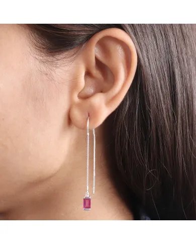 Ruby Dangle Earrings, Sterling Silver Earrings, Box Chain With Hook Earrings, Handmade Jewelry for Women