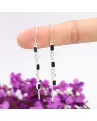 Black Onyx Earrings, 925 Sterling Silver, Handmade Dangle Earrings for women
