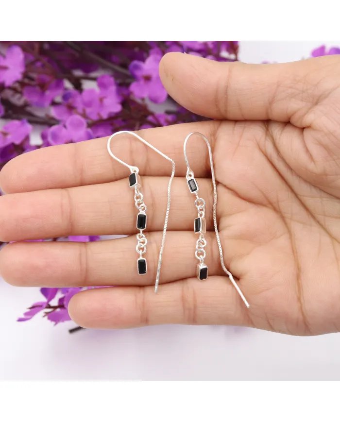Black Onyx Earrings, 925 Sterling Silver, Handmade Dangle Earrings for women