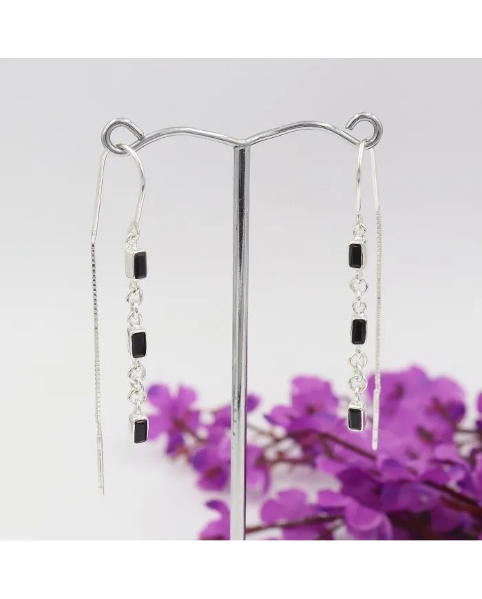 Black Onyx Earrings, 925 Sterling Silver, Handmade Dangle Earrings for women