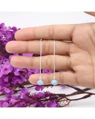 Larimar Dangle Earrings, Sterling Silver Earrings for Women, Box Chain Dangle Earrings, Natural Blue Gemstone Jewelry