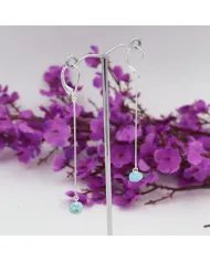 Larimar Dangle Earrings, Sterling Silver Earrings for Women, Box Chain Dangle Earrings, Natural Blue Gemstone Jewelry