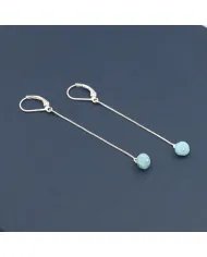 Larimar Dangle Earrings, Sterling Silver Earrings for Women, Box Chain Dangle Earrings, Natural Blue Gemstone Jewelry