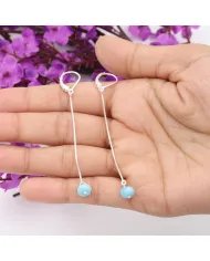 Larimar Dangle Earrings, Sterling Silver Earrings for Women, Box Chain Dangle Earrings, Natural Blue Gemstone Jewelry