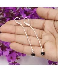 Black Onyx Dangle Earrings, Sterling Silver Earrings for Women, Box Chain Dangle Earrings, Natural Gemstone Jewelry