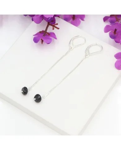 Black Onyx Dangle Earrings, Sterling Silver Earrings for Women, Box Chain Dangle Earrings, Natural Gemstone Jewelry