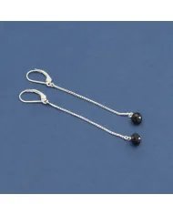 Black Onyx Dangle Earrings, Sterling Silver Earrings for Women, Box Chain Dangle Earrings, Natural Gemstone Jewelry
