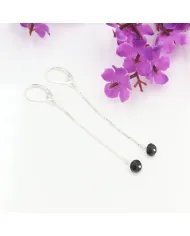 Black Onyx Dangle Earrings, Sterling Silver Earrings for Women, Box Chain Dangle Earrings, Natural Gemstone Jewelry
