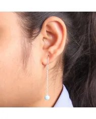 Larimar Dangle Earrings, Sterling Silver Earrings for Women, Link Chain Dangle Earrings, Natural Blue Gemstone Jewelry